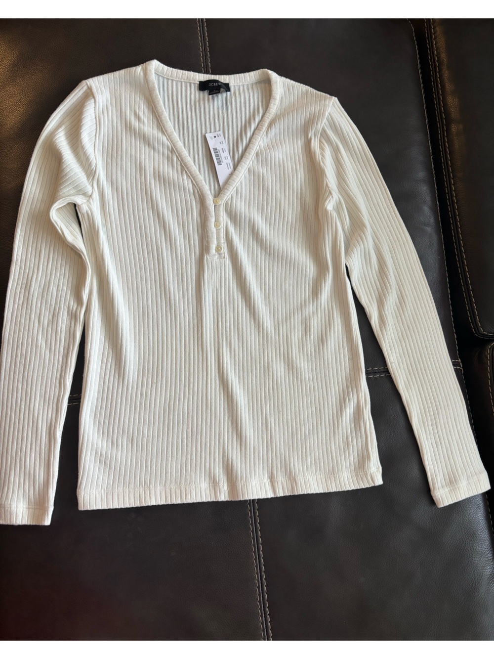 J Crew cream color V neck Ribbed Henley Long Sleeve Top